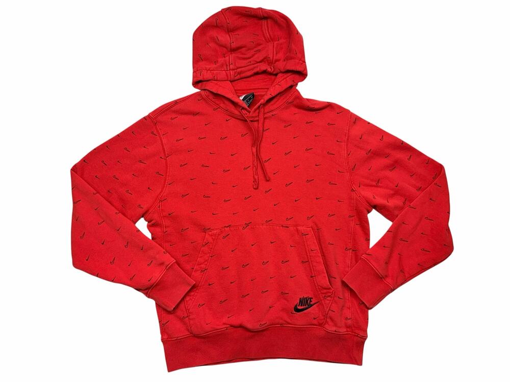 Nike Sportswear Men’s Small Red All Over Swoosh Print Pullover Hoodie Logo